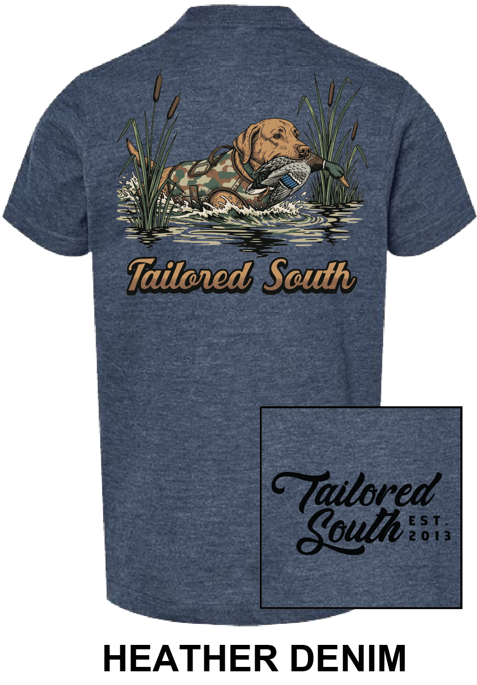 TS031Y - Lab Swimming with Duck - Heather Denim