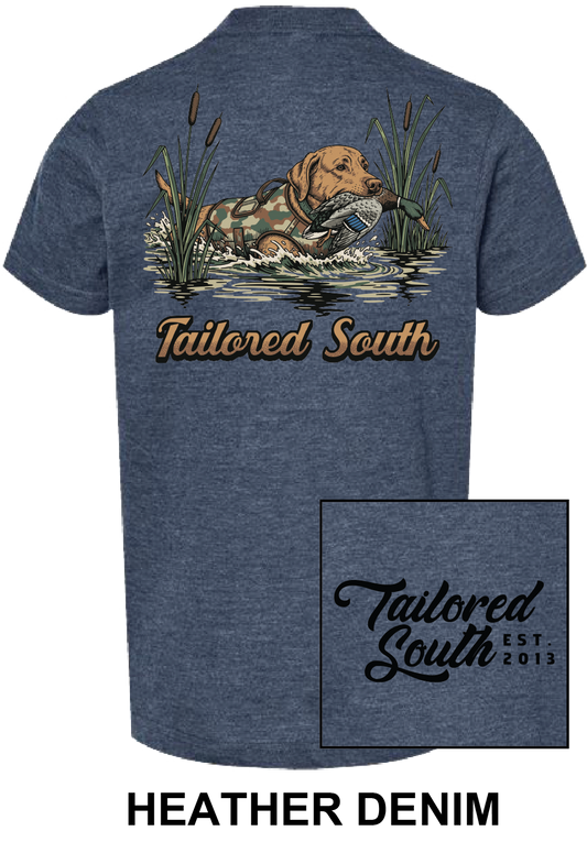 TS031Y - Lab Swimming with Duck - Heather Denim